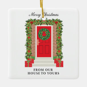 Red Door Garland Wreath House to Yours Ceramic Ornament