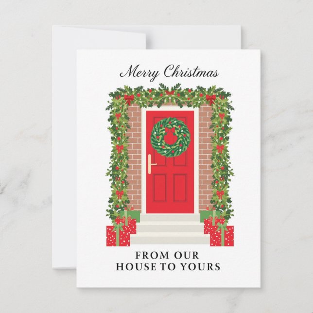 Red Door Garland Wreath House to Yours Holiday Card (Front)