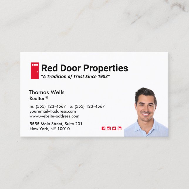 Red Door Real Estate Agent  Add Photo Business Car Business Card (Front)