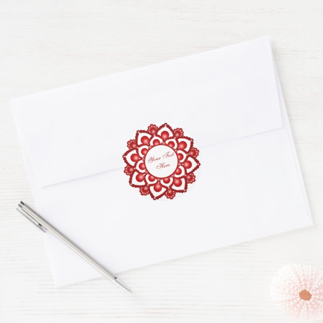 Red Dot Mandala Flower Classic Round Sticker (Envelope)