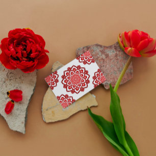 Red Dot Mandala Flower Happy Birthday Card