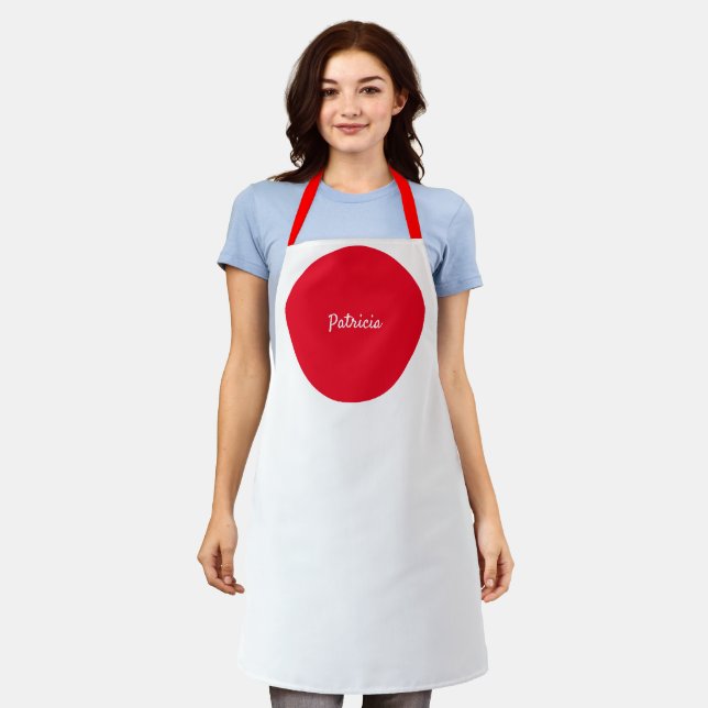 Red Dot Pattern Custom Name White Colourful Gift Apron (Worn)