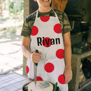 Red dot white background with name apron