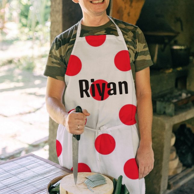 Red dot white background with name apron (Creator Uploaded)