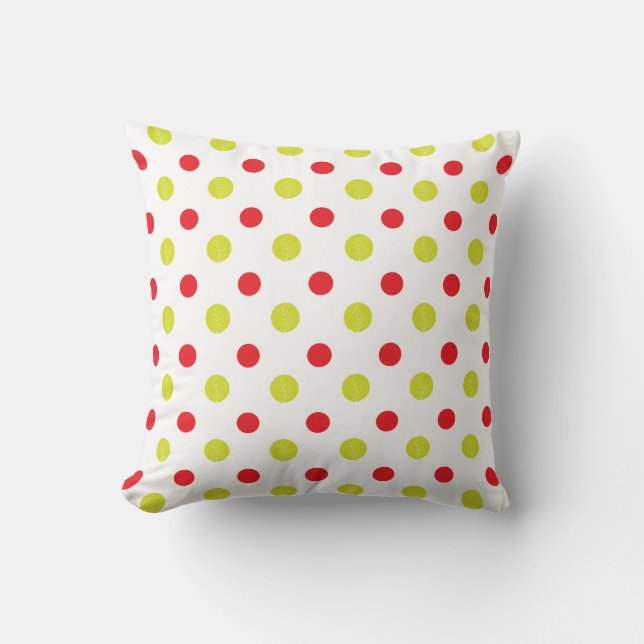 Red dots and green leaves pattern cushion (Front)