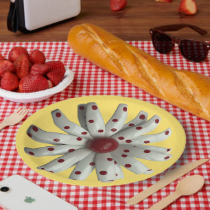 Red Dots Daisy Flower Floral Spring Summer Garden Paper Plate
