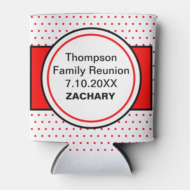 Red Dots Family Reunion Name Can Cooler (Front)