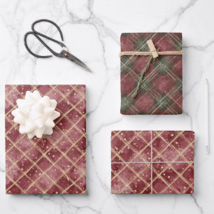 Red Dots Green Stripes Plaid Christmas Wrapping Paper Sheet