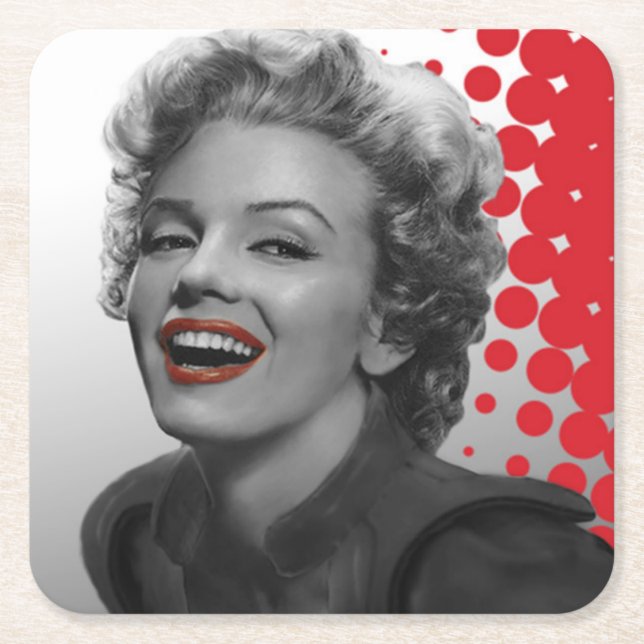 Red Dots Marilyn Square Paper Coaster (Front)