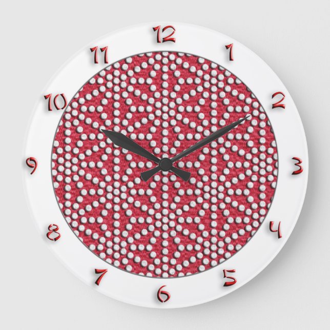 Red dotted Kamishimo japanese pattern with numbers Large Clock (Front)