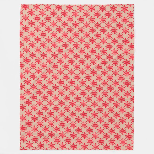 Red dotted stars on taupe fleece blanket (Front)