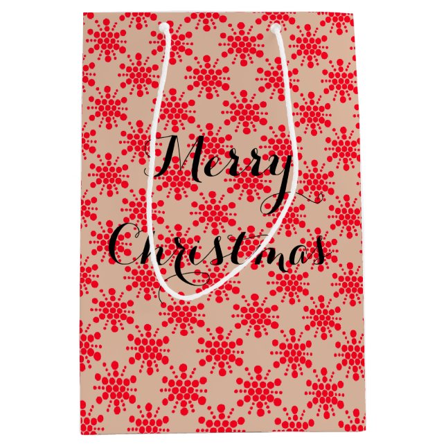 Red dotted stars on taupe medium gift bag (Front)