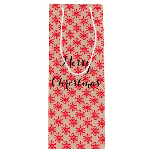 Red dotted stars on taupe wine gift bag (Front)