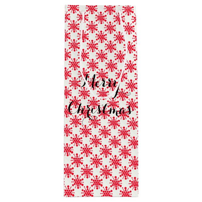 Red dotted stars on white wine gift bag (Front)
