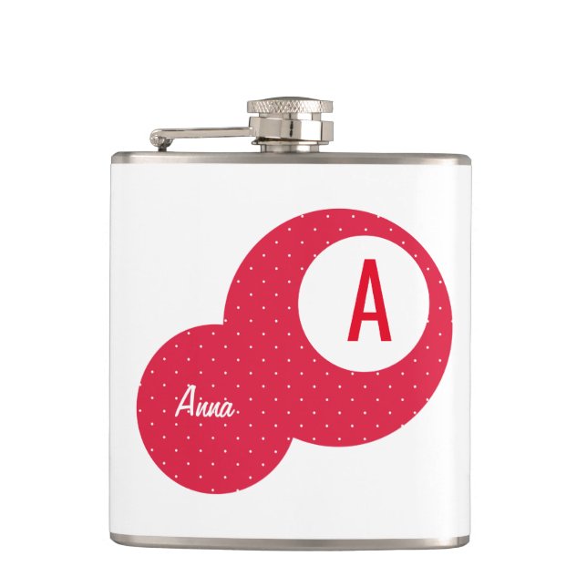 Red Dotty Personalised Monogram Hip Flask (Front)