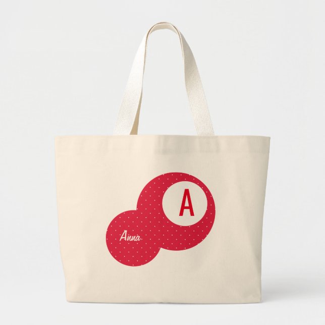 Red Dotty Personalised Monogram Large Tote Bag (Front)