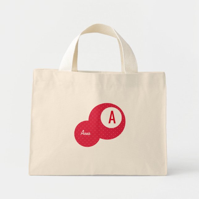 Red Dotty Personalised Monogram  Mini Tote Bag (Front)
