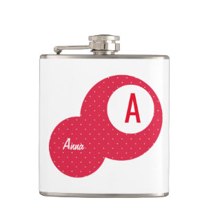 Red Dotty Personalized Monogram Hip Flask