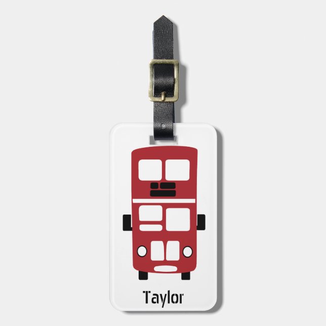 Red double decker bus custom luggage tag (Front Vertical)