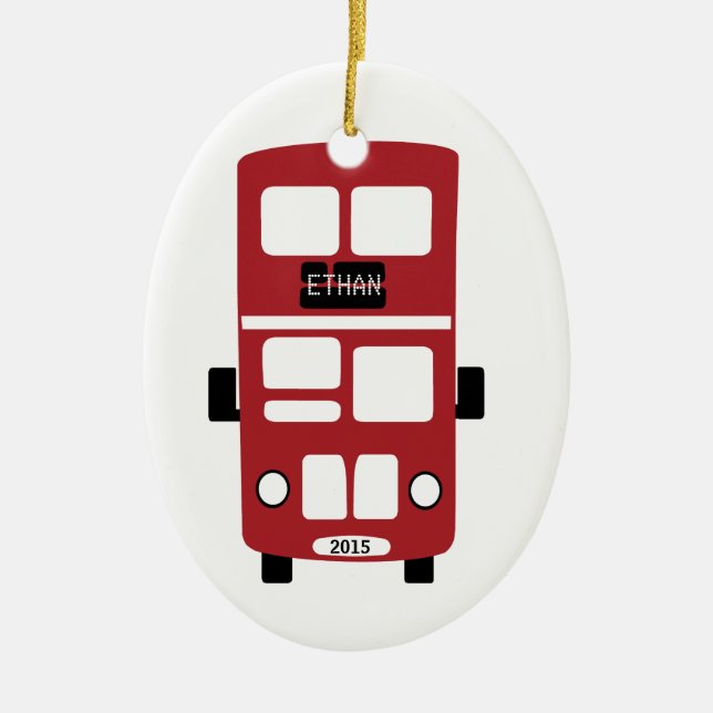 Red double decker bus custom ornament (Front)