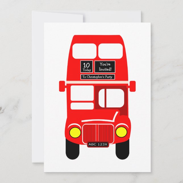Red Double Decker Bus Design Birthday Party Invitation (Front)