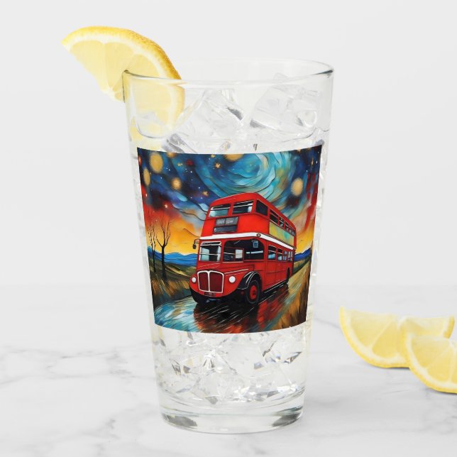 Red Double Decker Bus On A Starry Night, Glass (Front Ice)