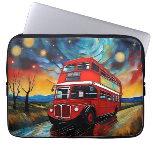 Red Double Decker Bus On A Starry Night, Laptop Sleeve