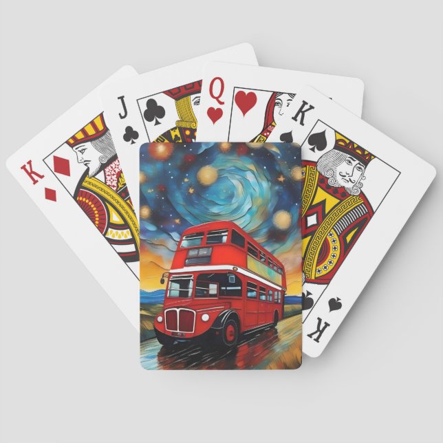 Red Double Decker Bus On A Starry Night, Playing Cards (Back)
