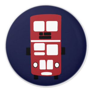 Red double decker bus on navy knob drawer pull