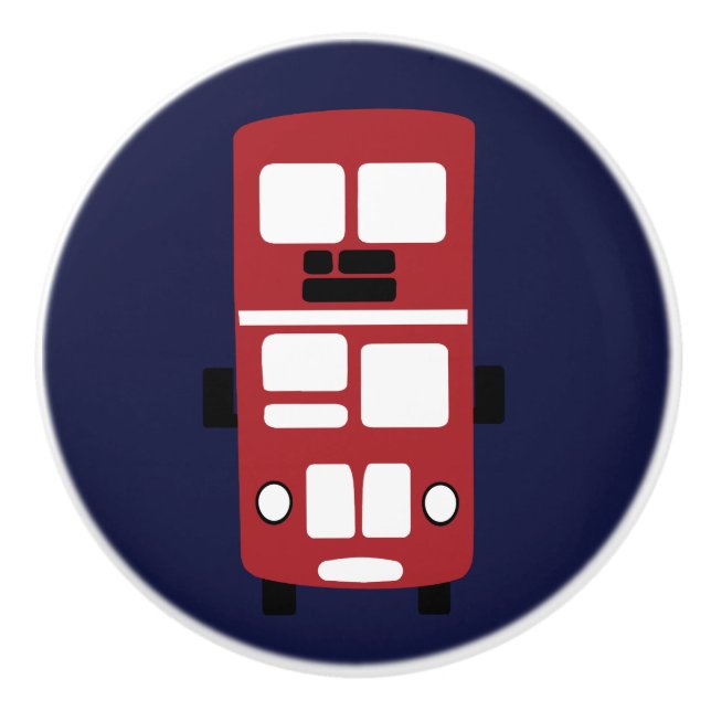 Red double decker bus on navy knob drawer pull (Front)