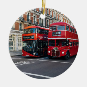 Red Double Decker Buses Ceramic Tree Decoration