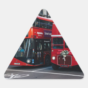 Red Double Decker Buses Triangle Sticker