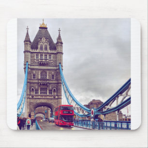 Red Double Decker Crosses Tower Bridge in London Mouse Mat
