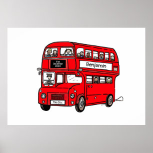 Red Double Decker London Bus Birth Print Poster
