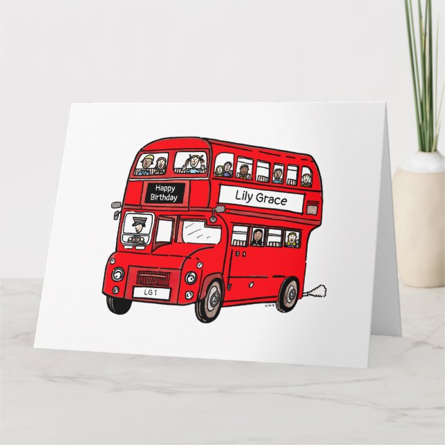 Red Double Decker London Bus Birthday Card (Front)