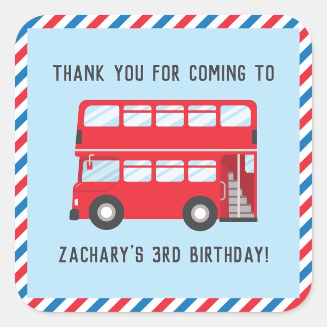 Red Double Decker London Bus Party Stickers (Front)