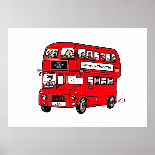Red Double Decker London Bus Wedding Print Poster (Front)