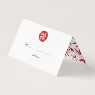 Red Double Happiness & Bamboo Wedding Business Card