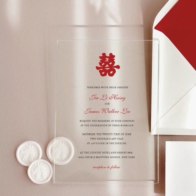 RED Double Happiness Chinese calligraphy asian Acrylic Invitations (Creator Uploaded)