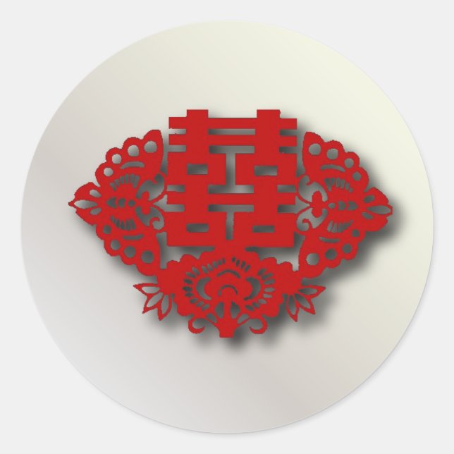 Red double happiness Chinese Wedding Classic Round Sticker (Front)