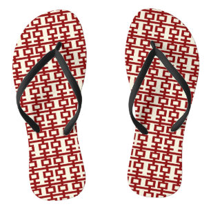 Red Double Happiness Chinese Wedding Flip Flops