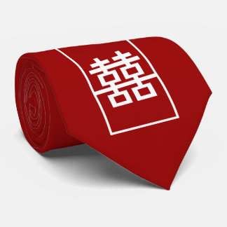 Red Double Happiness Chinese Wedding Oriental Tie