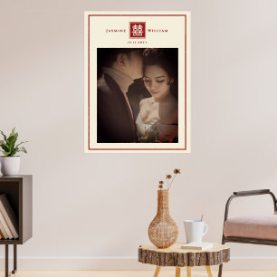 Red Double Happiness Chinese Wedding Photo Poster