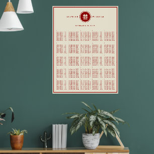 Red Double Happiness Chinese Wedding Seating Chart