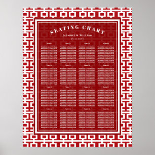 Red Double Happiness Chinese Wedding Seating Chart