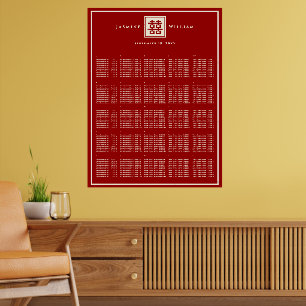 Red Double Happiness Chinese Wedding Seating Chart