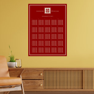 Red Double Happiness Chinese Wedding Seating Chart