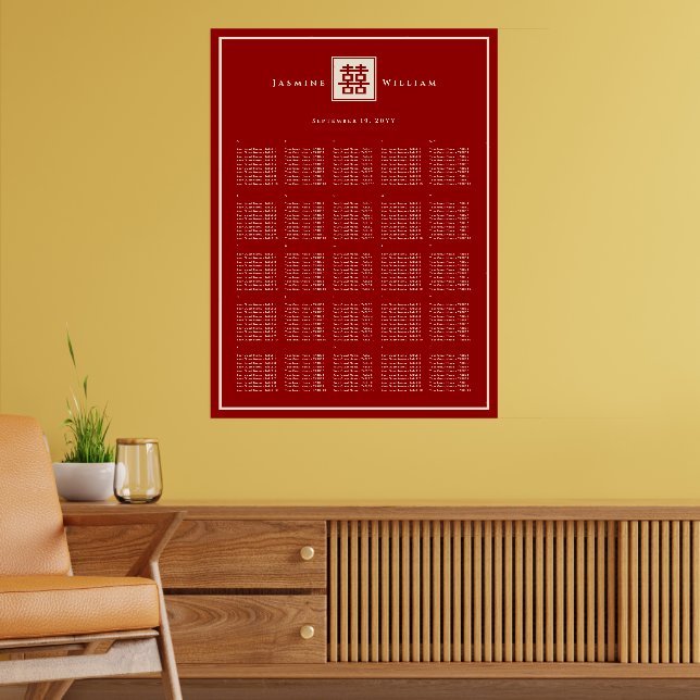 Red Double Happiness Chinese Wedding Seating Chart (Living Room 2)