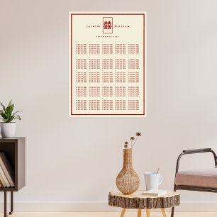 Red Double Happiness Chinese Wedding Seating Chart