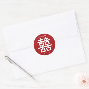 Red Double Happiness Chinese Wedding Thank You Classic Round Sticker